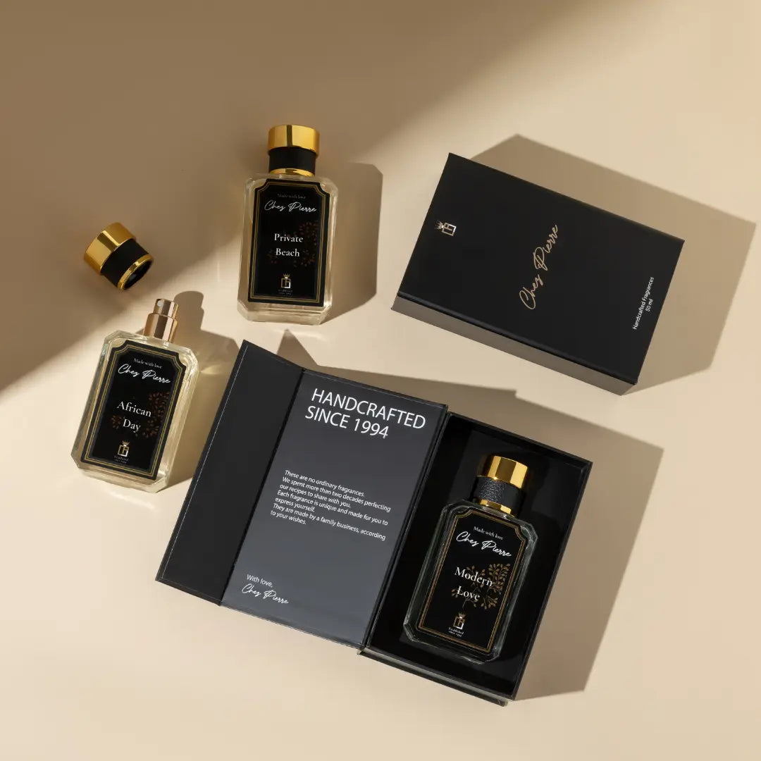Chez Pierre unisex perfume dupes Modern Love, Private Beach, and Blank – designer-inspired fragrances